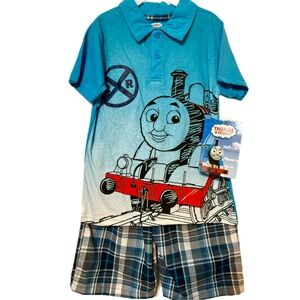 NWT! THOMAS & FRIENDS 2 pc.Set Short Sleeve Shirt & Plaid Shorts  ~ Size 5T